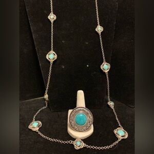 2/$15 Turquoise and Silver Necklace and Ring Set